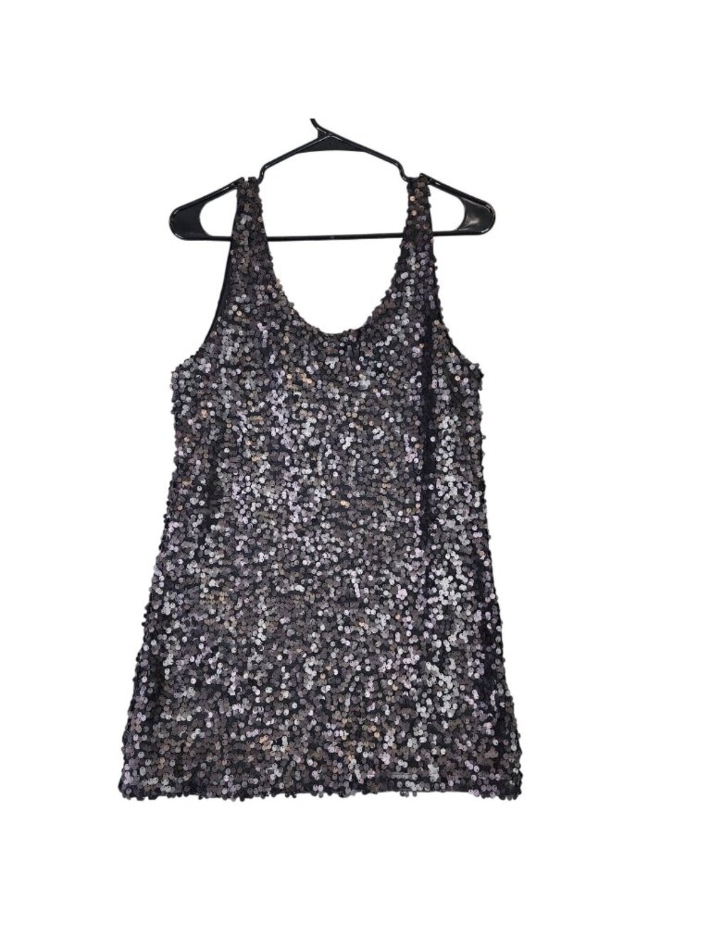 Womens H&M Black Sequin Tank Top Scoop Neck Sleeveless Polyester Size XS